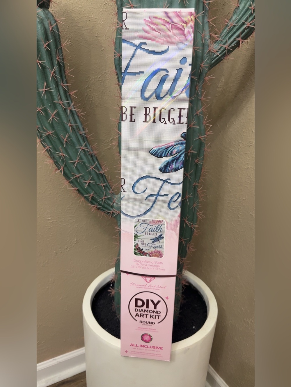 Diamond Art Club Diamond Art Kit - Faith Design with Dragonfly - Pink & Blue